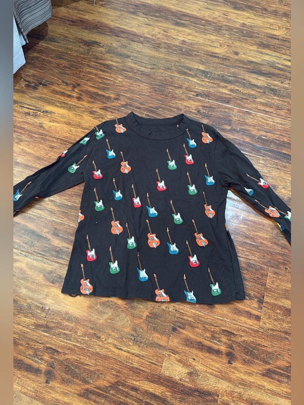 Chaser Kids Black Guitar Print Long-Sleeve Top